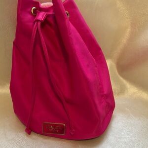 Prada Pink Velvet Backpack with Drawstring Closure